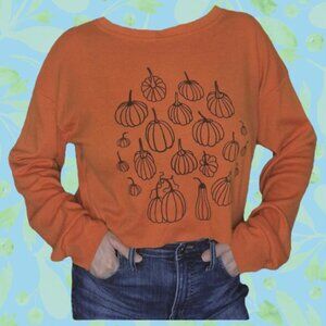 🍄 50% OFF - Orange Pumpkin Graphic Long Sleeve T-Shirt Crop Top
